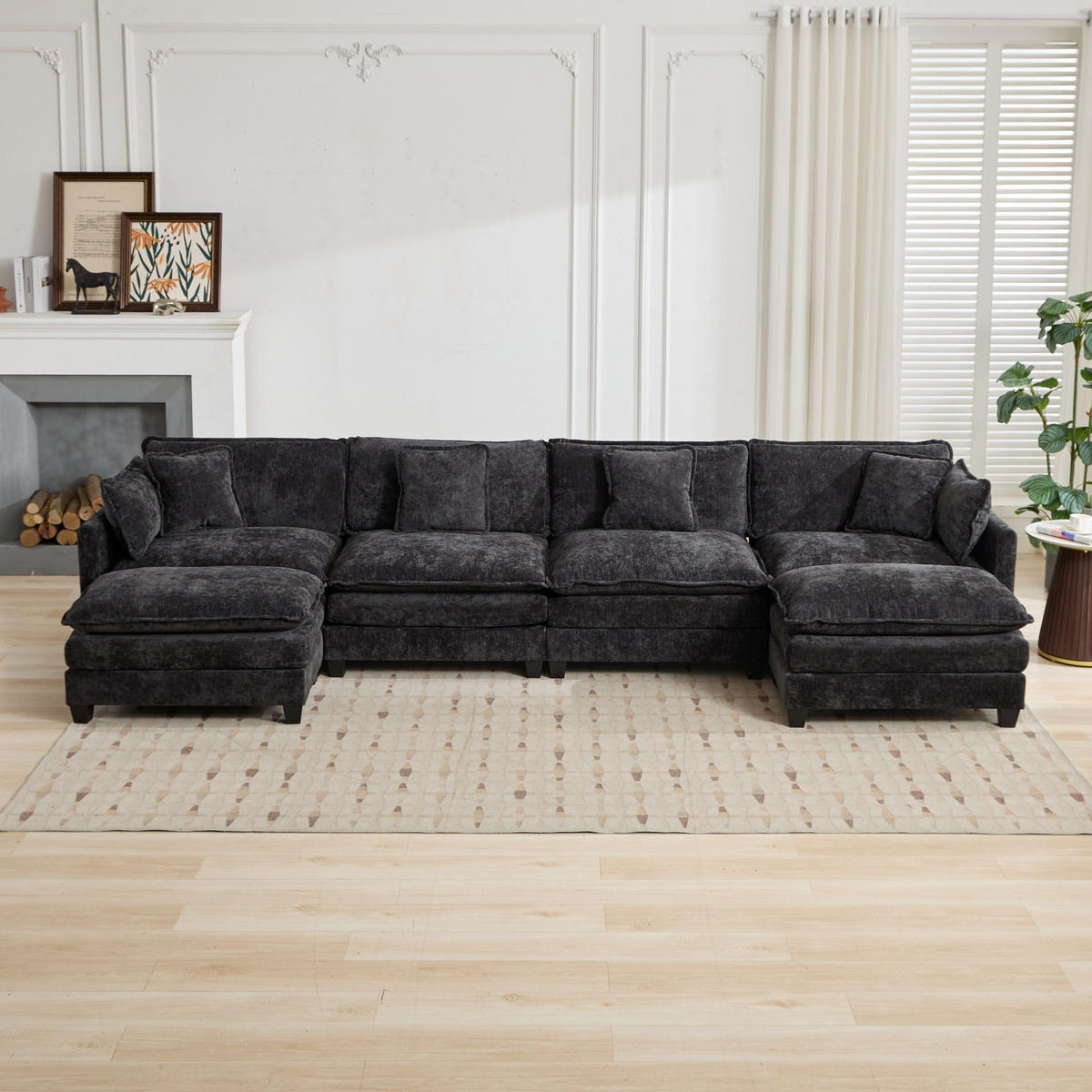 SOFA 4-Sitzer aus Chenille mit flexiblem Moduldesign, schwarz - Schwarz, Textil (75/84/380cm) - Luhomfu