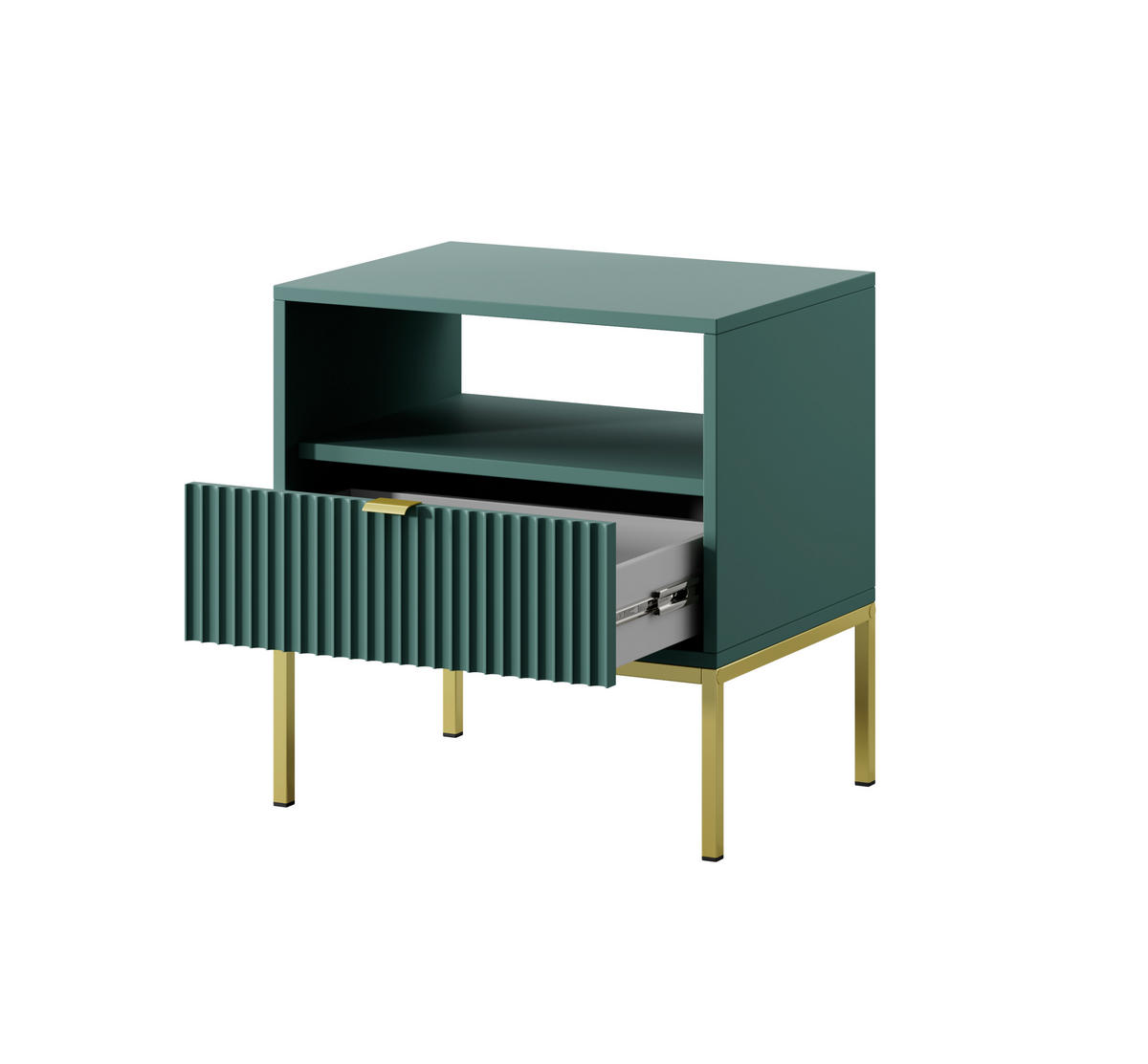 NACHTTISCH Nova - NOC, Geriffelte Front mit Goldenes Griffdesign 54x39x56 cm Lablador - Türkis/Goldfarben, Holzwerkstoff/Kunststoff (54/56/39cm) - DomoHome
