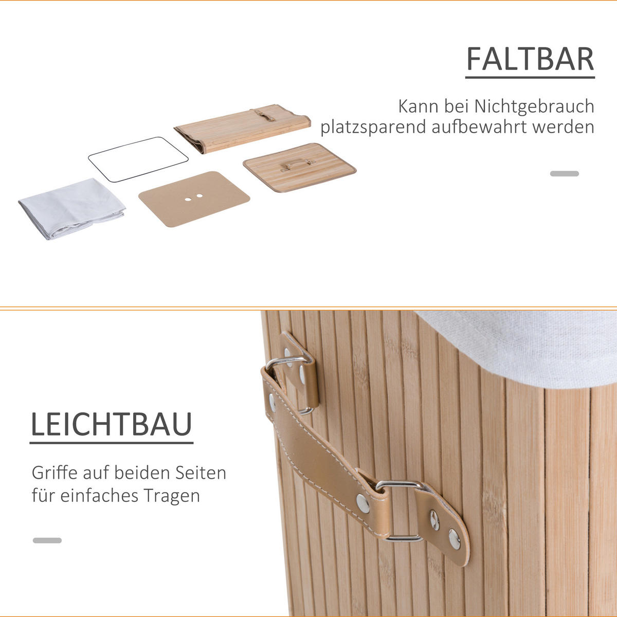 WÄSCHEKORB, Bambus, Natur - Naturfarben, Naturmaterialien (30/60/40cm) - HOMCOM