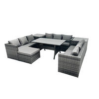 GARTENMÖBEL SET mit Beistelltischen,Esstisch Polyrattan 10-Sitzer - Dunkelgrau/Grau, Glas/Kunststoff - Fimous