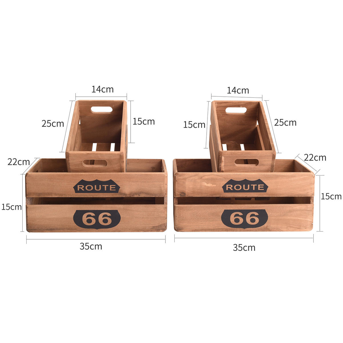 HOLZKISTEN SET, 4tlg. Braun 22/35/15 cm - Braun, Holz (22/15/35cm) - Mobili Rebecca