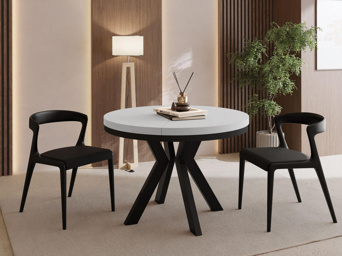 ESSTISCH Savio Neo rund ausziehbar verlängerbar XXL, Weiß 100-300/100/77 cm - Schwarz/Weiß, Holz/Holzwerkstoff (100/100/77cm) - WFL GROUP