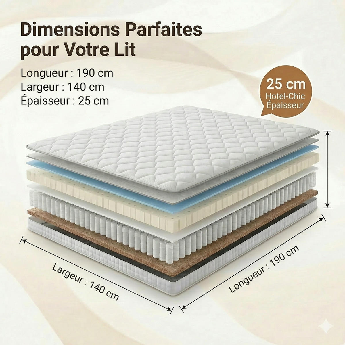 TASCHENFEDERKERNMATRATZE Ergonomische mit Komfortschaum - Weiß, Textil
