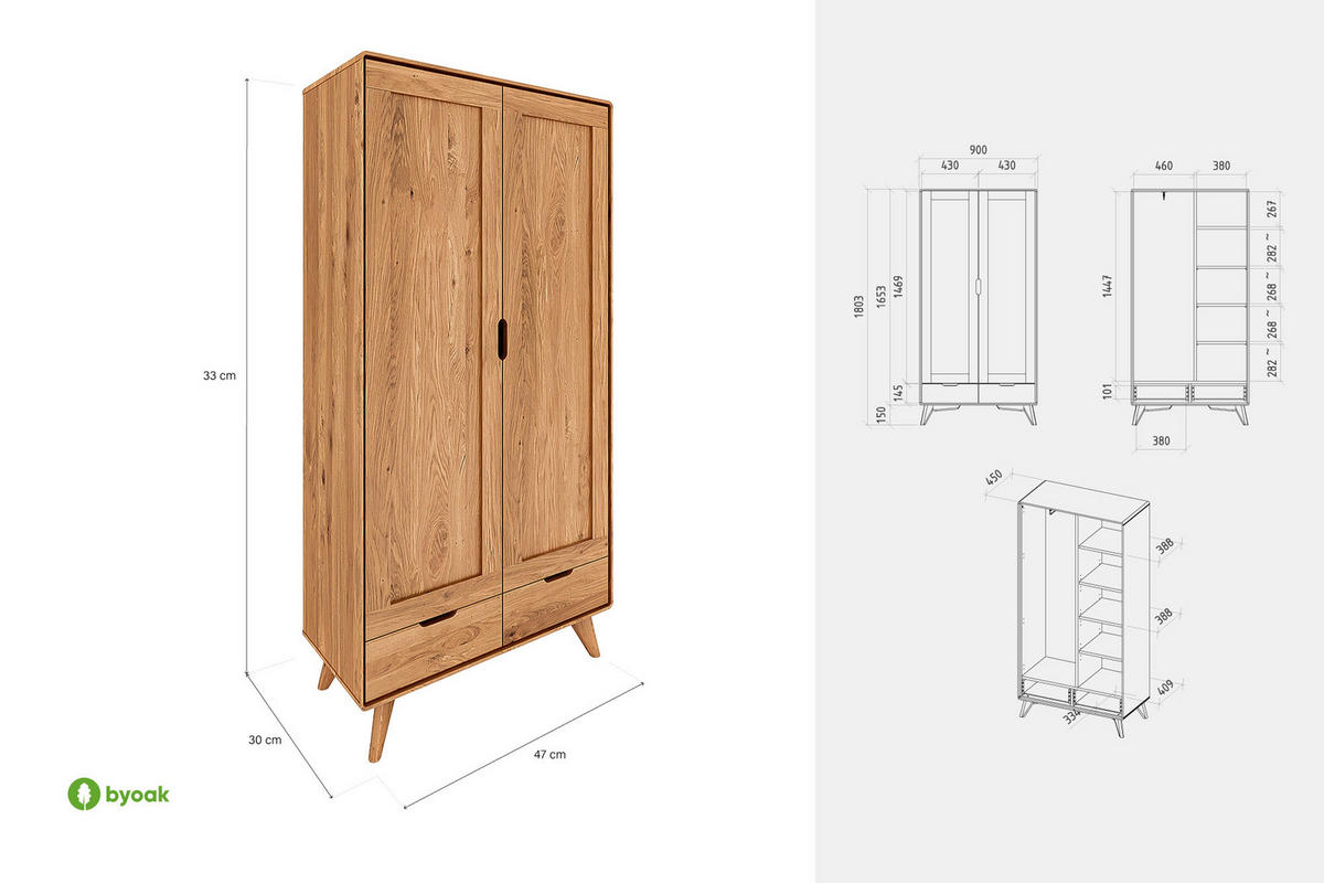 GREG KLEIDERSCHRANK Kernbuche - Kernbuche, Holz (90/180/45cm) - byoak