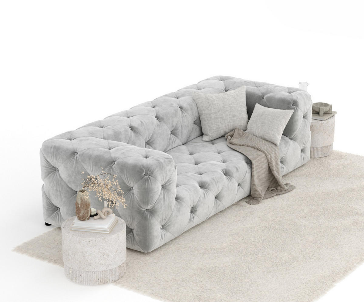 3-SITZER-SOFA Cosimo Hellgrau Samtstoff - Hellgrau/Schwarz, Holz/Holzwerkstoff (230/71/100cm) - Maison de Reve