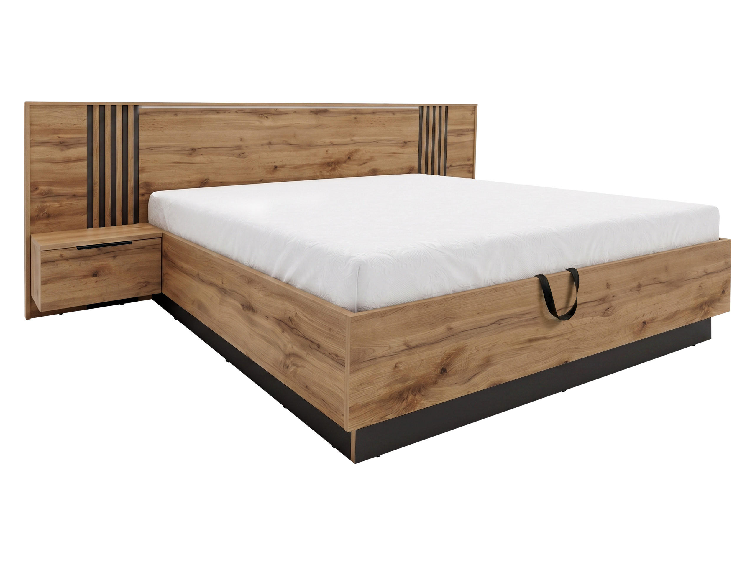BETT Bali Lux - Eichefarben/Schwarz, Holzwerkstoff (160/200cm) - MIRJAN24