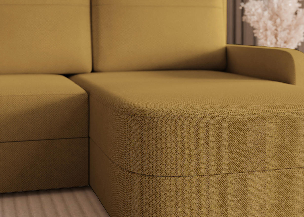 ECKSOFA CERIS mit Schlaffunktion und Bettkasten Gelb - Gelb, Holzwerkstoff/Kunststoff (250/160cm) - Idohome