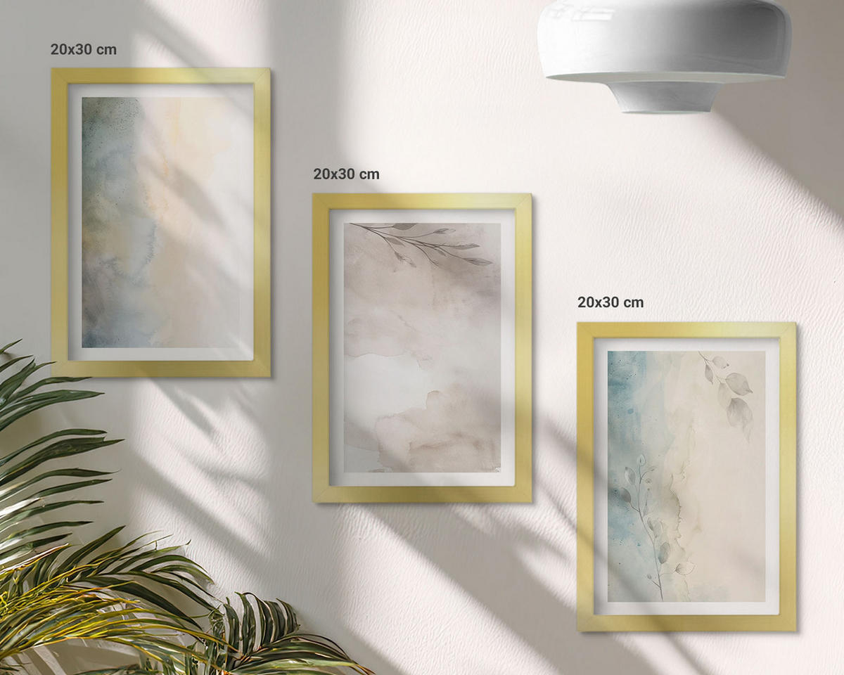 BILDER SET 3er Set - 20x30 cm Goldrahmen - Zarte Aquarellkartons - Goldfarben, Kunststoff (20/30cm) - TULUP