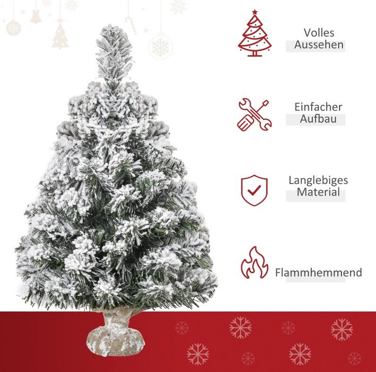 WEIHNACHTSBÄUME 32/32/60 cm Weiß-Grün aus Kunststoff mit Schneeeffekt - Weiß, Kunststoff (60cm) - OKWISH