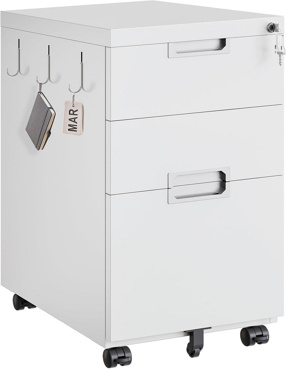 BÜROCONTAINER Weiß abschließbar, mit 3 Schubladen - Weiß, Metall (52/67/39cm) - Hoobro