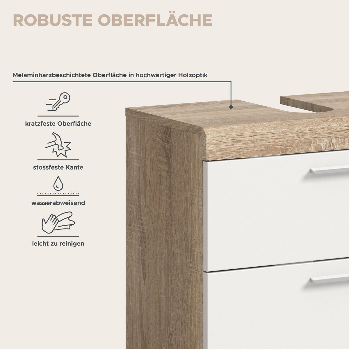BADKOMBINATION 5tlg. Lambada Bad in Sonoma Eiche hell und weiß hochglanz B/H/T: 164x191x34 cm - Sonoma Eiche, Holz (164/191/37cm)