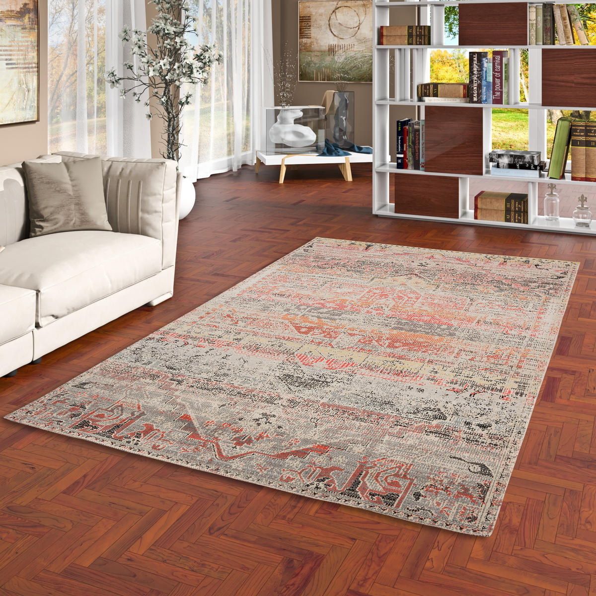 KURZFLOR DESIGNER TEPPICH MODERN VINTAGE ORIENT MUSTER - Orange, Textil (140/200cm) - Pergamon