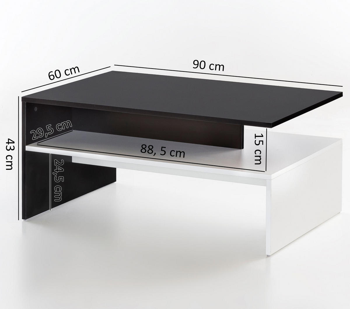 COUCHTISCH Zweifarbig Schwarz Weiß, 90x60 cm, Melaminharzbeschichtet - Weiß, Holz (60/90/43cm) - KADIMA DESIGN