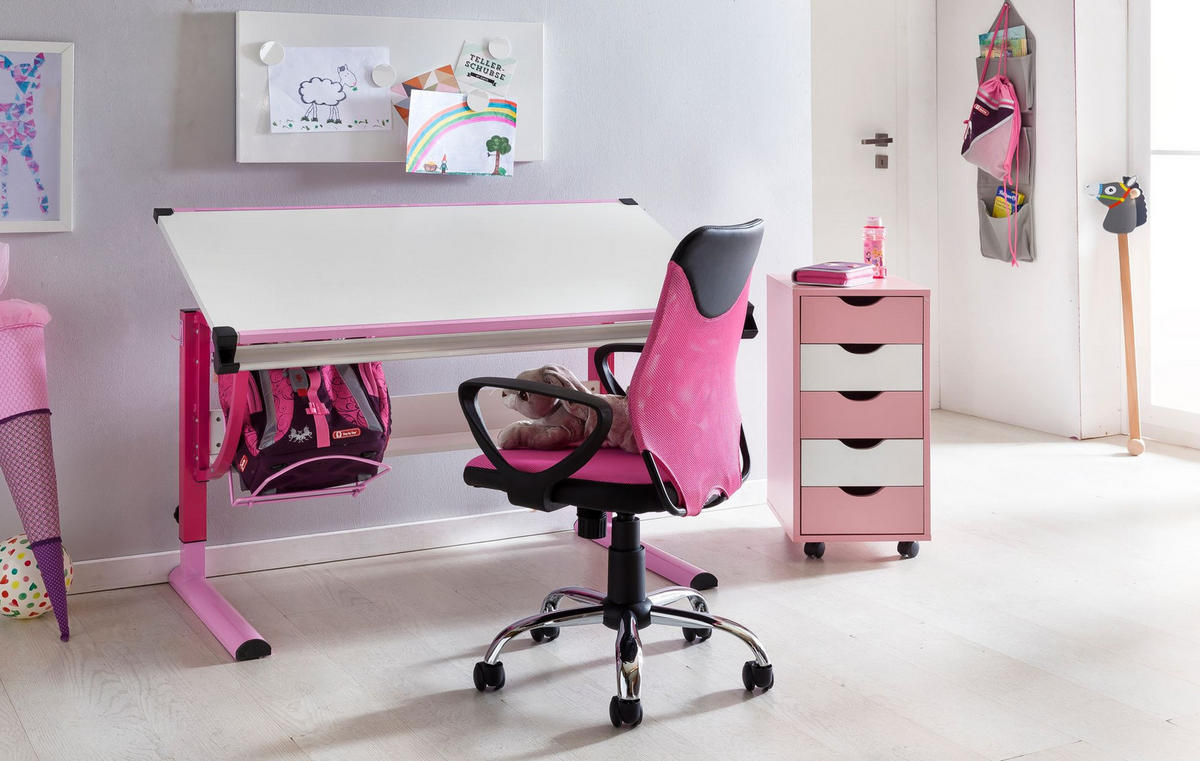 JUGENDDREHSTUHL Nylon Ergonomisch Höhenverstellbar DAVOS, Rosa 60x60x101 cm - Silberfarben/Schwarz, Textil/Metall (60/101/60cm) - KADIMA DESIGN