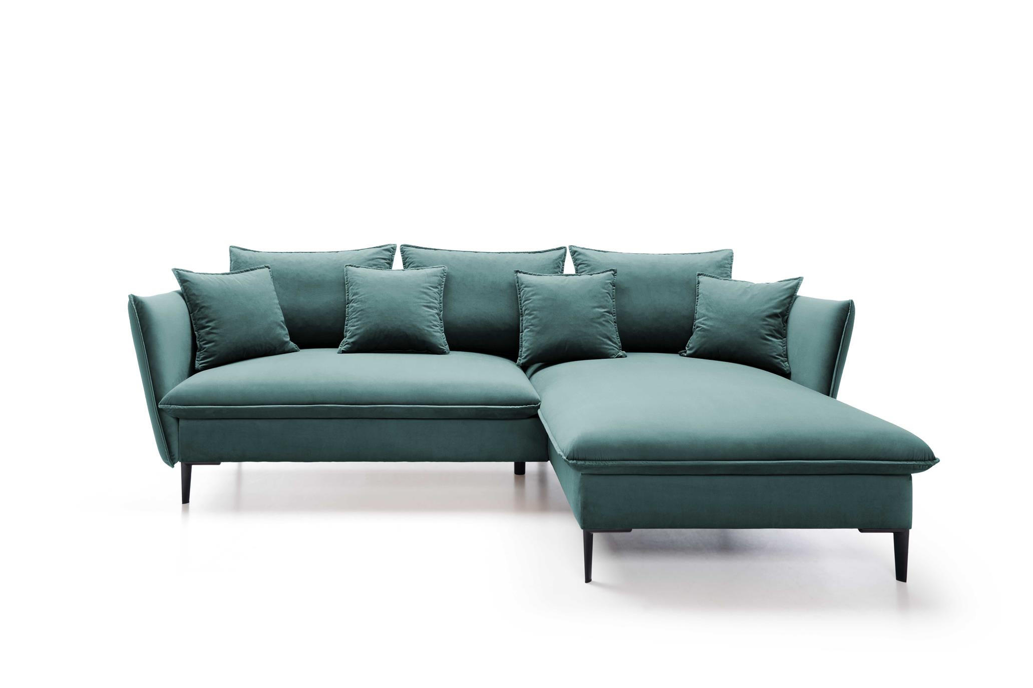ECKSOFA Rossa Türkis, mit Schlaffunktion und Kissen Rechts - Türkis, Holzwerkstoff (258/167cm) - Bettso