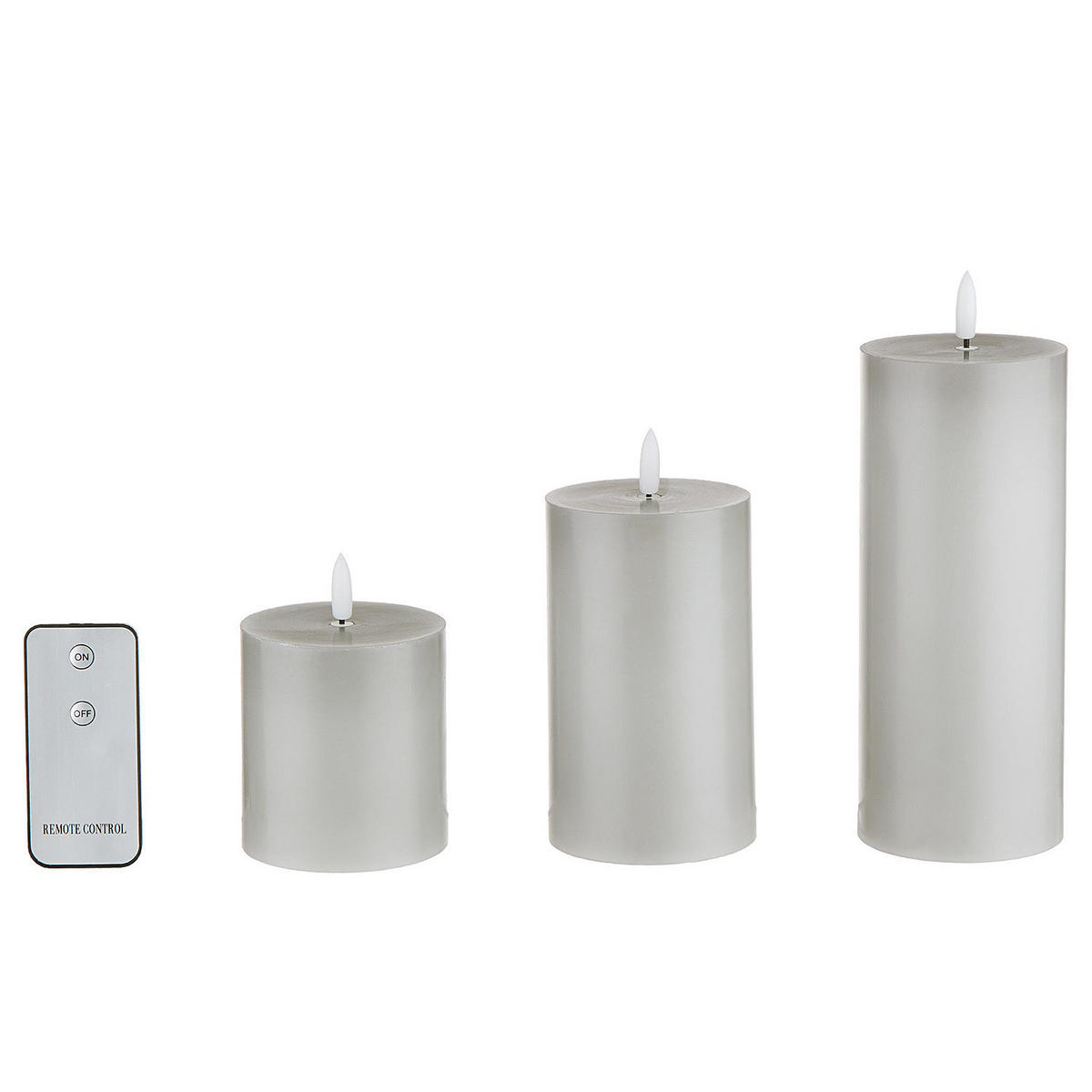 LED-KERZEN (3er Set) Nordic Light - Grau, Paraffin (8/8/18cm) - Butlers