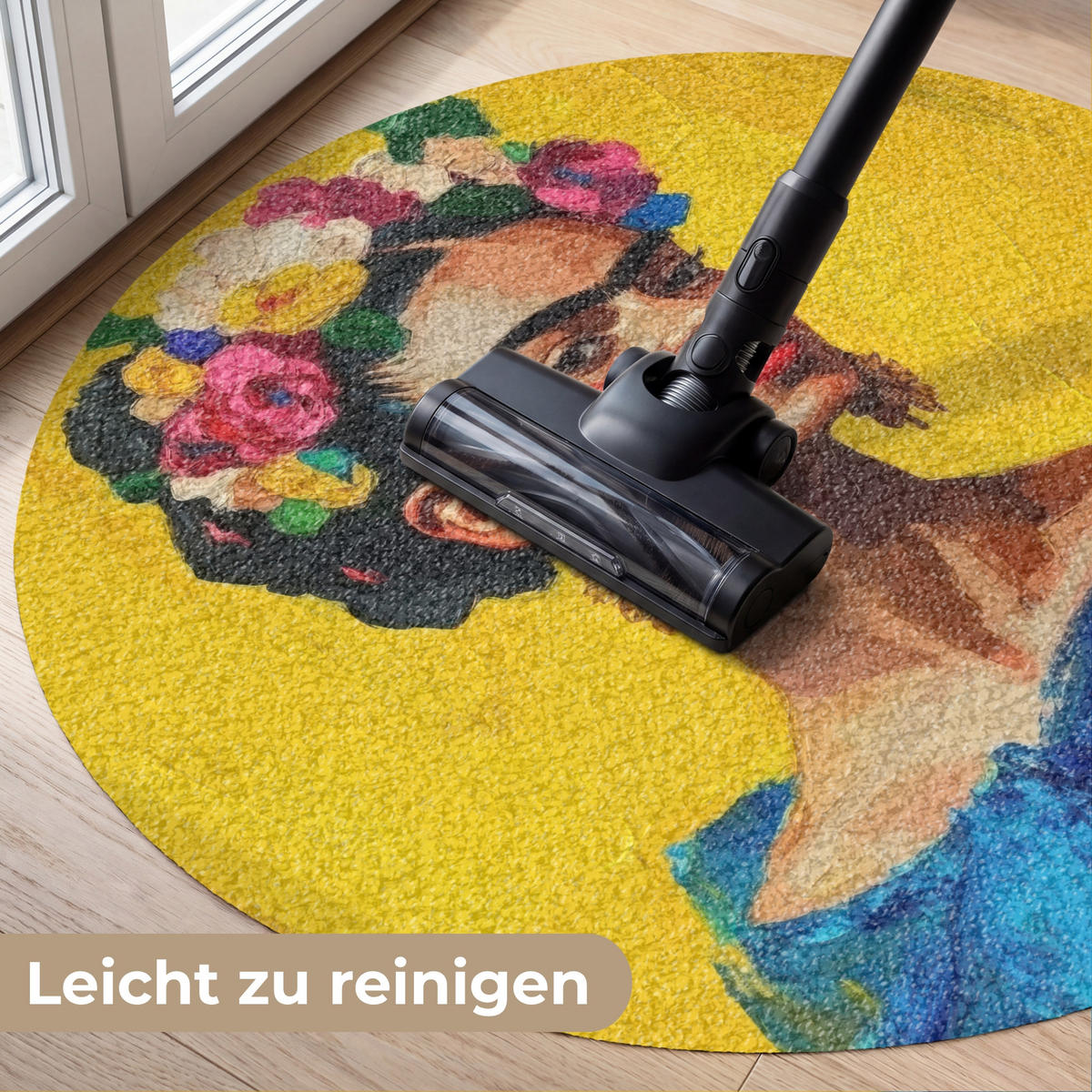 ROHOŽKA Frida Kahlo - Žena - Žlutá - Modrá - Květiny 90x90 cm - žlutá, textil/umělá hmota (90/0.4cm) - MuchoWow