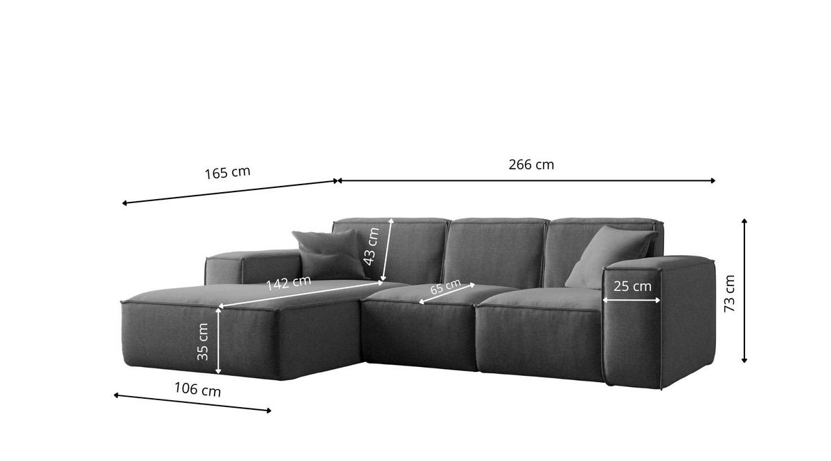 ECKSOFA L-Form Siena Stoff Maloy Graphit Links - Graphitfarben, Holz (165/266cm) - Kaiser Möbel
