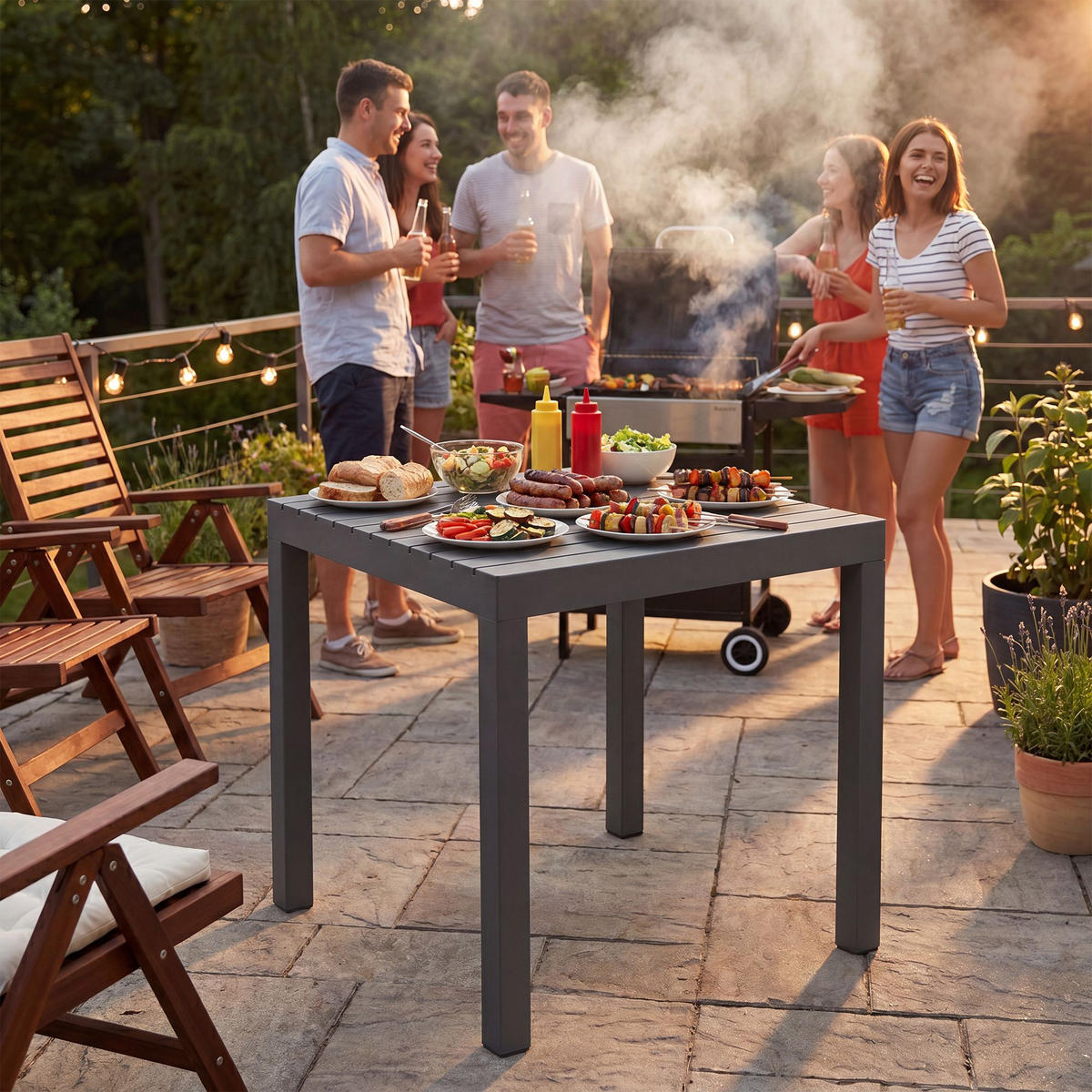 GARTENTISCH eckig 73/73/75 cm Kunststoff Anthrazit - Anthrazit, Kunststoff (73/73/75cm) - CLP