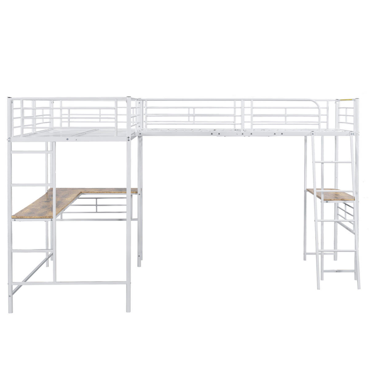 HOCHBETT 90/200 cm Weiß mit Tisch und Doppeltreppe mit Matratze - Weiß, Metall (140/200cm) - OKWISH