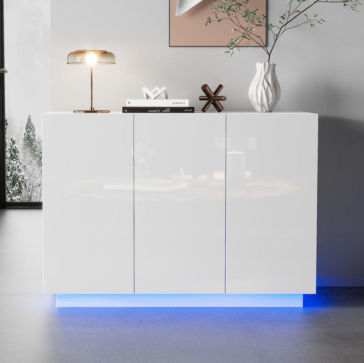 SIDEBOARD 120/40/75 cm Weiß aus Spanplatte mit LED-Beleuchtung - Weiß, Holzwerkstoff (40/75/120cm) - OKMYHOME