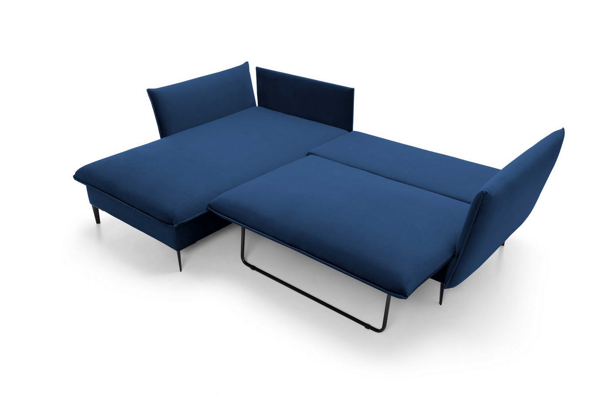 ECKSOFA SOLE Blau Plüsch-Stoff mit Schlaffunktion - Blau, Holz (258/167cm) - MASSENO
