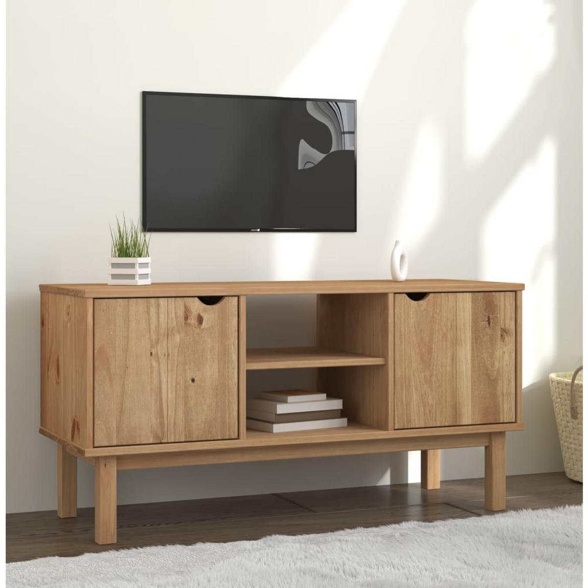 TV-SCHRANK Otta 113,5/43/57 Cm Massivholz Kiefer - Braun, Holz (113.5/57/43cm) - vidaXL