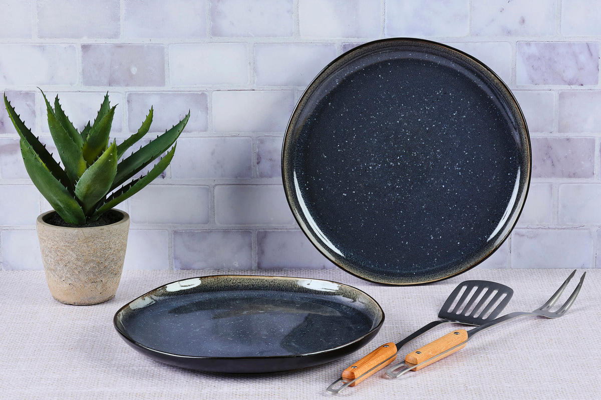 SERVIERPLATTEN Iris Ø32cm - 2er-Set - Nachtblau - Blau, Keramik (32/3.5/32cm) - Björn