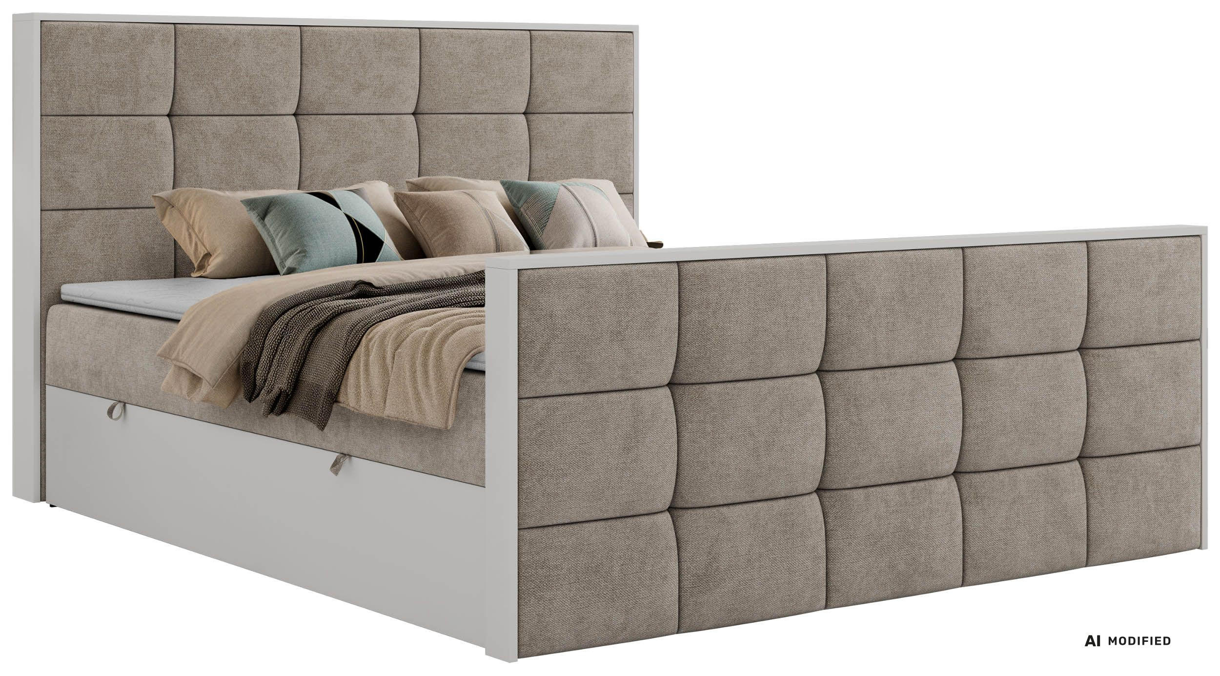 BOXBETT ALVIT DUO 160/200 - Greige Stukture - Topper Visco - H4 - Greige/Schwarz, Kunststoff/Textil (160/200cm) - MKS