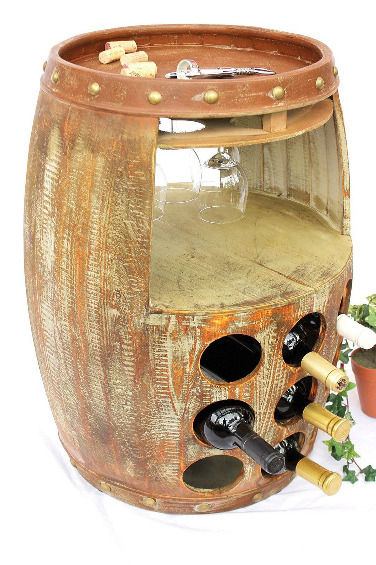 WEINREGAL Weinfass Holz Braun 48/48/70 cm - Braun, Holz (48/70/48cm) - DanDiBo