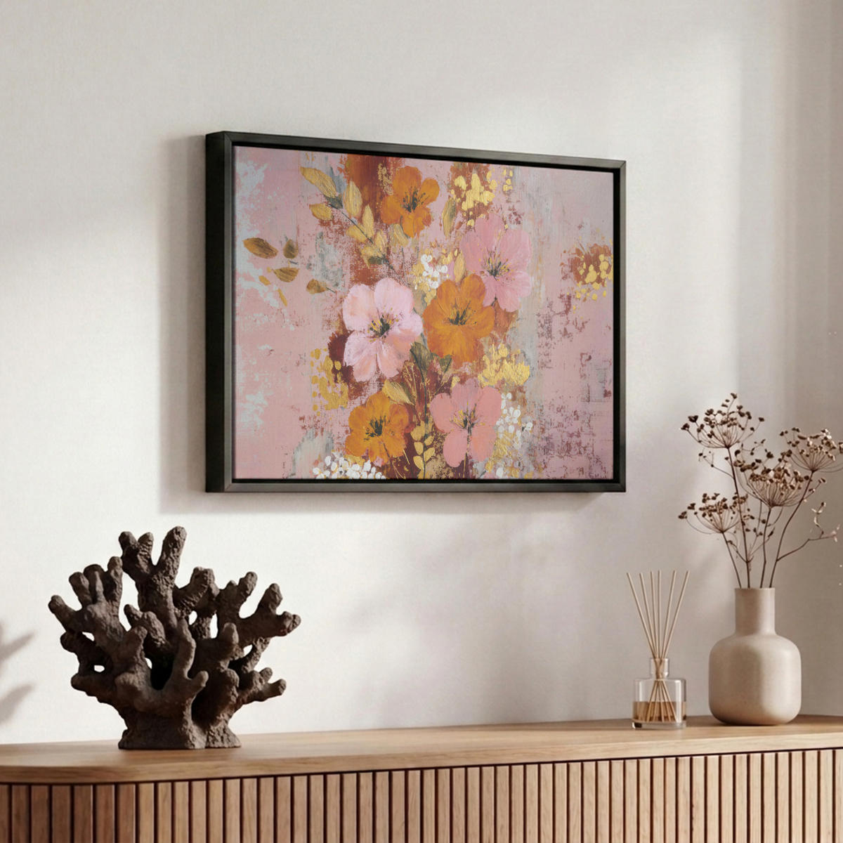LEINWAND Bilder mit Rahmen - Malerei - Blumen - Rustikal - Rosa - 30x20 - Altrosa, Textil (30/20cm) - MuchoWow
