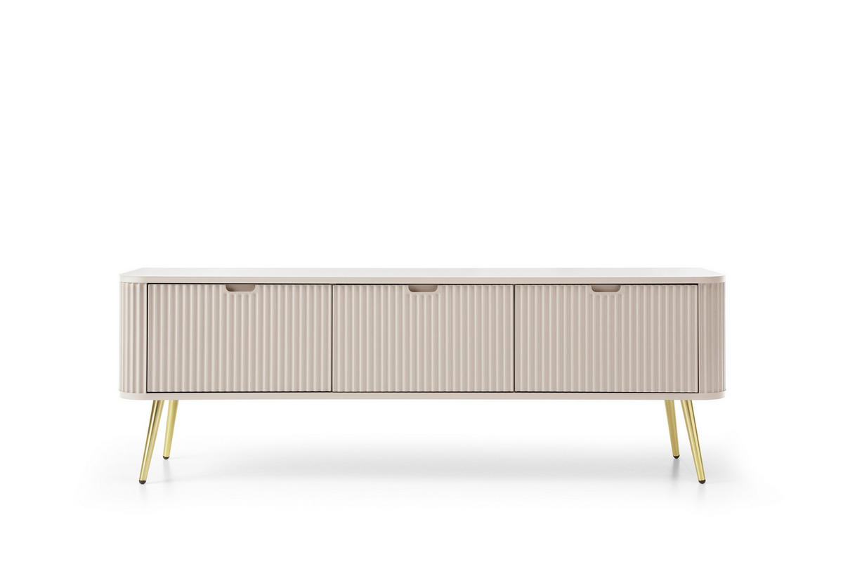 TV-SCHRANK "NOVA" Kaschmir 154x39x56cm Geriffelt Regal, 2-Türen, Schublade, Gold Beine - Kaschmir/Goldfarben, Holzwerkstoff/Kunststoff (168/56/39cm) - DomoHome