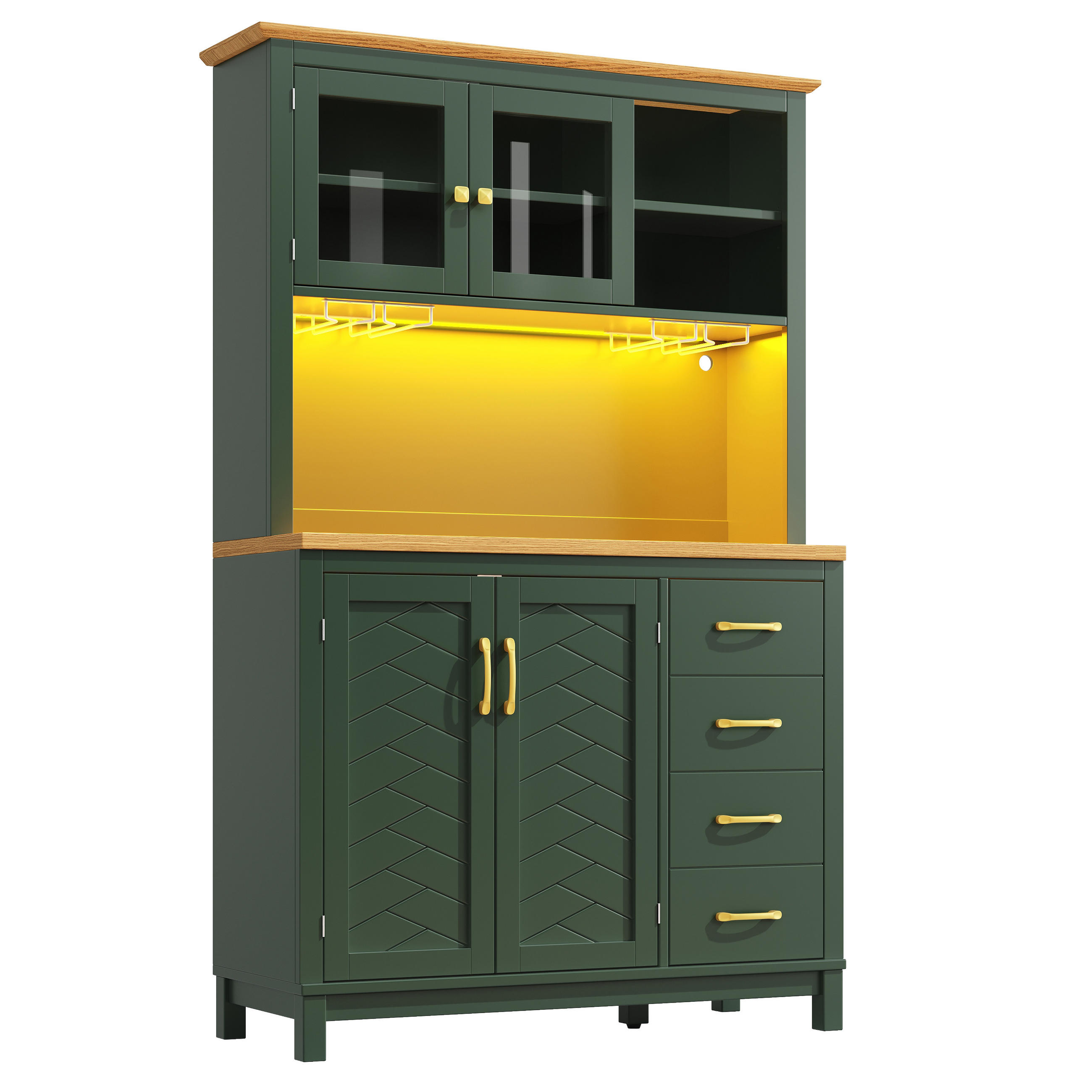 BUFFET DE-38433 105/40/180 cm mit LED-Beleuchtung und 4 Türen Grün - Grün, Holzwerkstoff (105.5/180/40cm) - ComfortXL