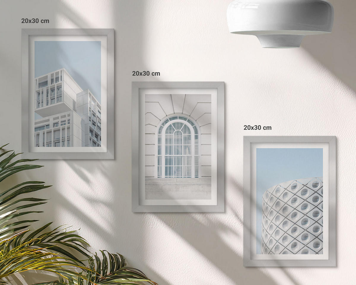 BILDER SET 3er Set - 20x30 cm Silberner Rahmen - Moderne Architekturgeometrie - Silberfarben, Kunststoff (20/30cm) - TULUP