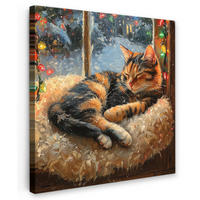 LEINWANDBILD Katze - Weihnachten - Winter - Tier 50x50 cm - Bernsteinfarben, Textil (50/50cm) - MuchoWow