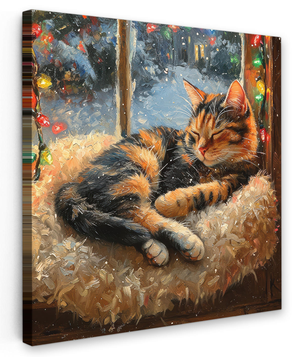 LEINWANDBILD Katze - Weihnachten - Winter - Tier 50x50 cm - Bernsteinfarben, Textil (50/50cm) - MuchoWow