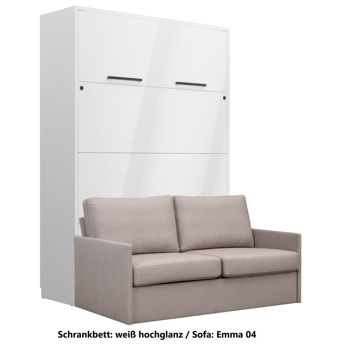 SCHRANKBETT Wandbett GN 140x200 weiß hochglanz mit LED & Sofa - Hellgrau - Weiß Hochglanz/Hellgrau, Holz/Holzwerkstoff (140/200cm) - QMM TraumMöbel