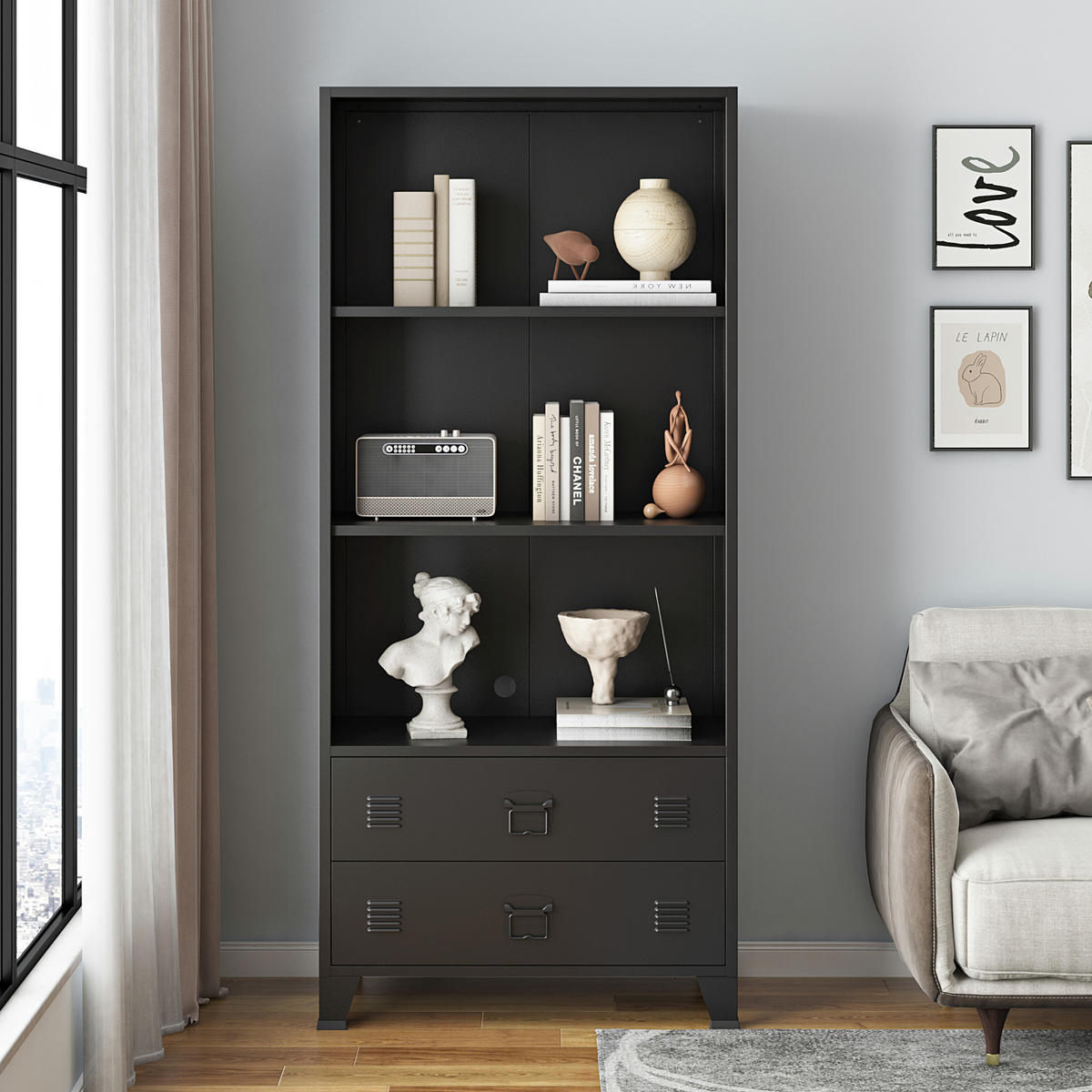 BÜCHERREGAL Hammarland - Schwarz, Metall (80/180/40cm) - [en.casa]