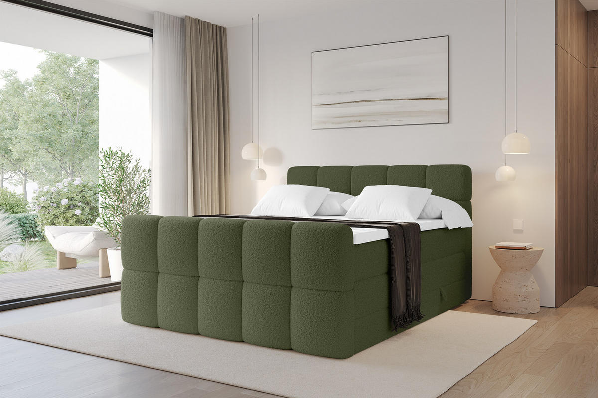 BOXBETT mit Matratze H3/H4 - FAMA-Z KING - 160x200 cm Grün Quelle - Grün, Holzwerkstoff (160/200cm) - ALTDECOR