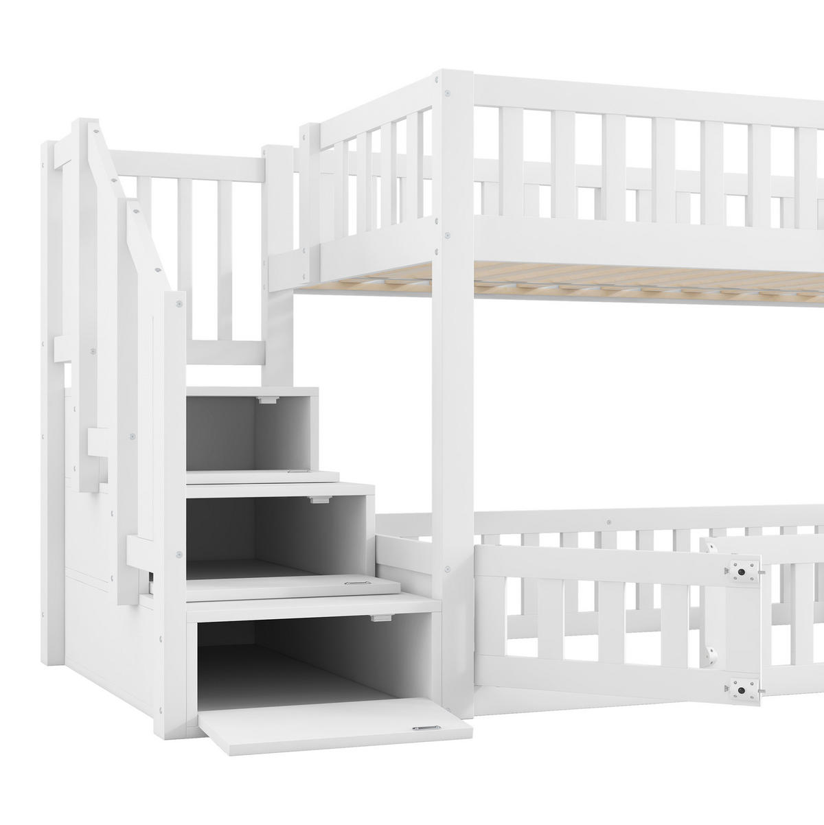 ETAGENBETT 90/200 cm Weiß mit Stauraum und Leiter aus Kiefer - Weiß, Holz (90/200cm) - MIVRAY