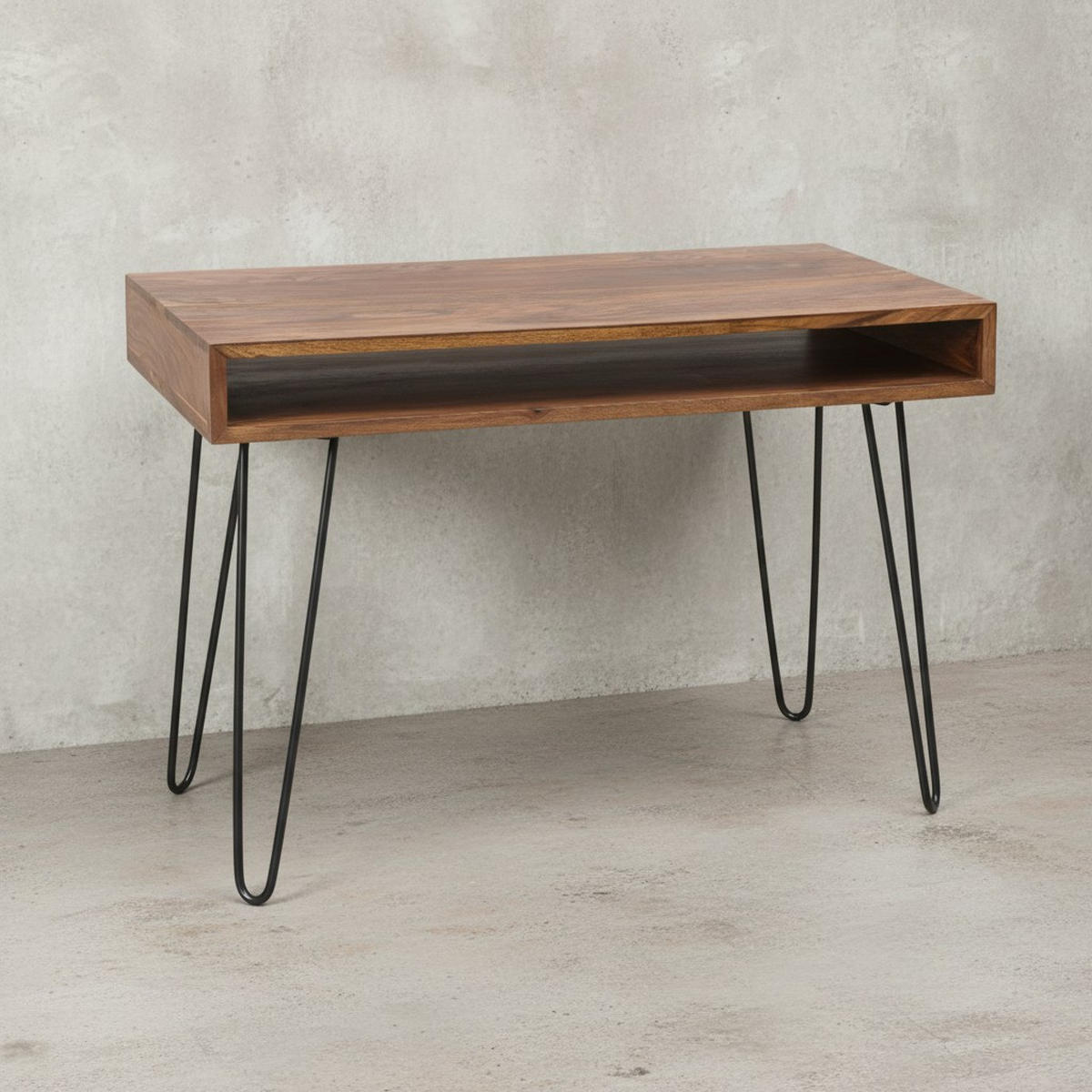 SCHREIBTISCH – Massivholz, Industrial Retro, große Platte, Haarnadelbeine - Schwarz/Braun, Holz/Metall (60/110/76cm) - KADIMA DESIGN