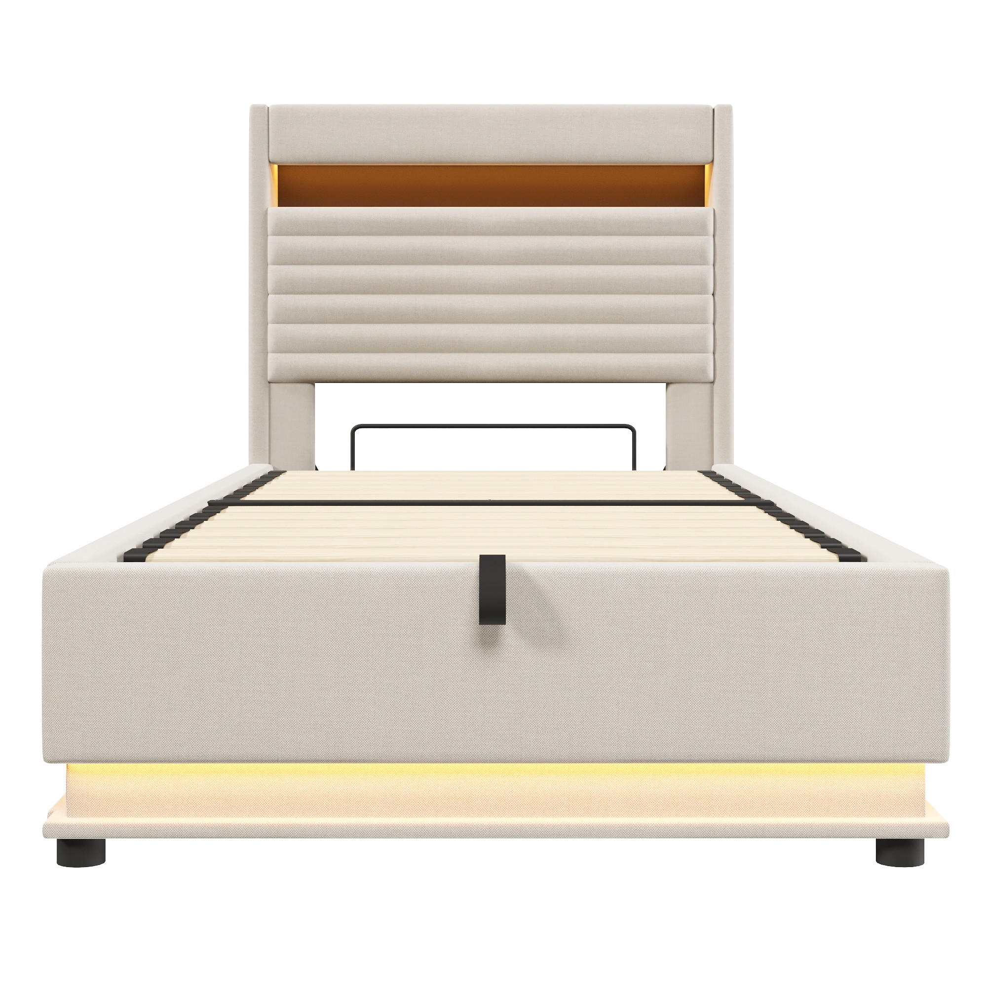 STAURAUMBETT 90/200 cm DE-33110 mit Hydraulik und LED Beige - Beige, Metall (90/200cm) - ComfortXL