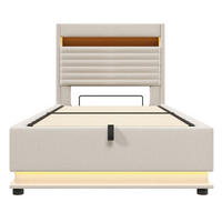 STAURAUMBETT 90/200 cm DE-33110 mit Hydraulik und LED Beige - Beige, Metall (90/200cm) - ComfortXL