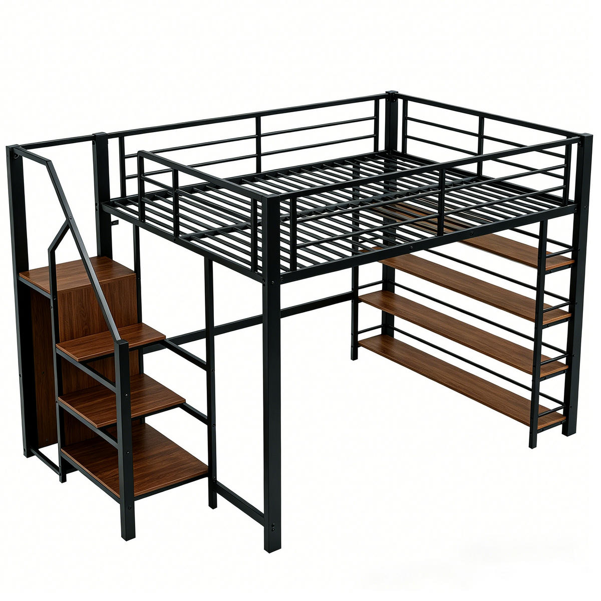 HOCHBETT mit Stauraumtreppe 140x200 cm Metall Schwarz - Schwarz, Metall (140/200cm) - Meubliv