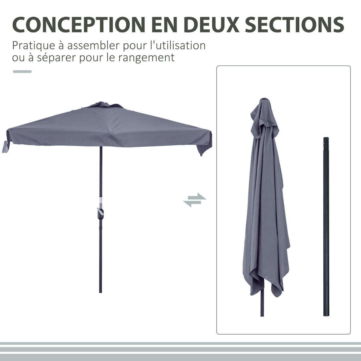 SONNENSCHIRM DE-11364 für Balkon, mit Kurbel, 5 Streben Grau - Grau, Metall (130/230cm) - ComfortXL