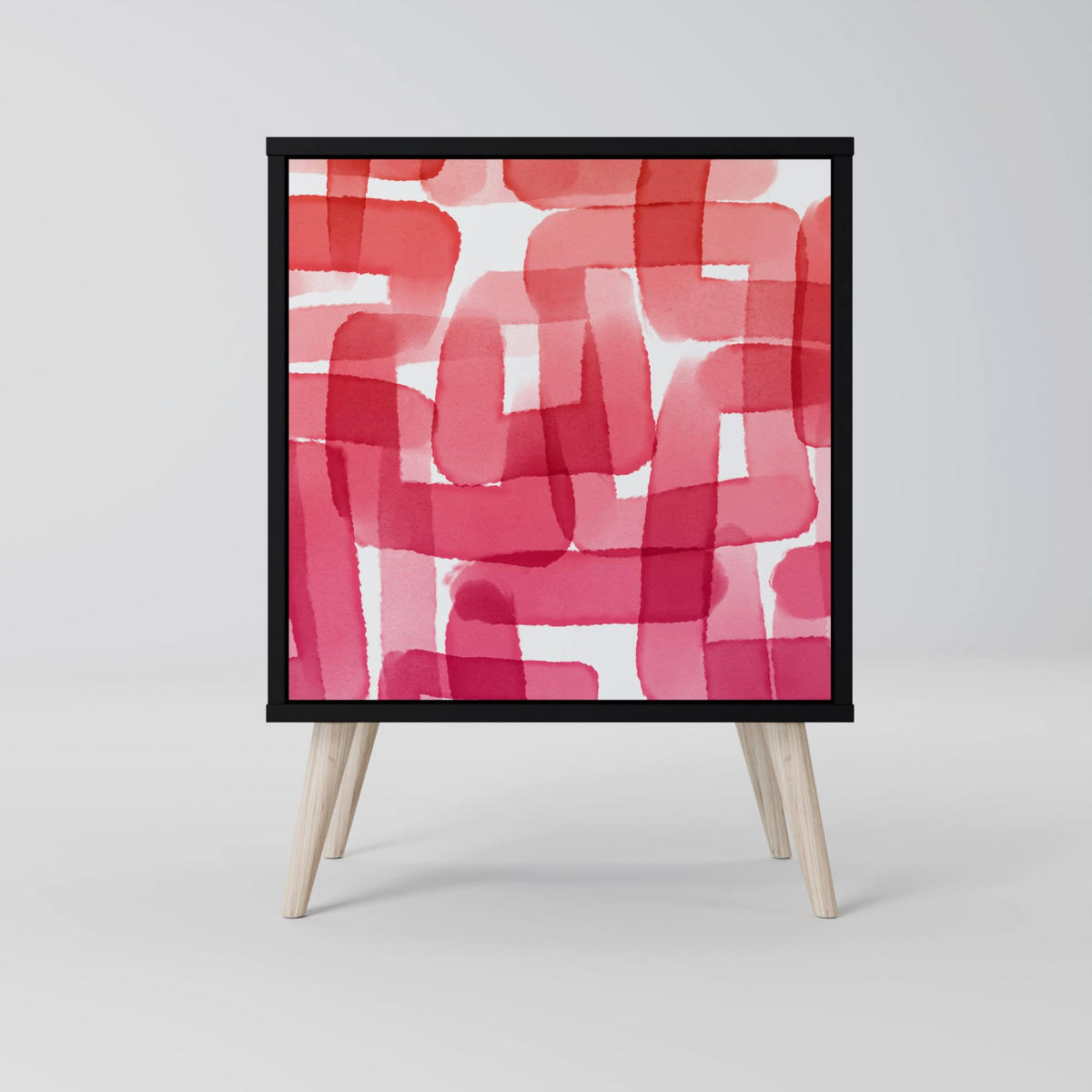 SIDEBOARD KALEIDOSCOPIC CUBISM, Schwarz, 57,5x42x67,5 cm, Schwarze Metall-Rahmenfüße - Multicolor/Schwarz, Holzwerkstoff/Metall (57.5/67.5/42cm) - SpaceRebels