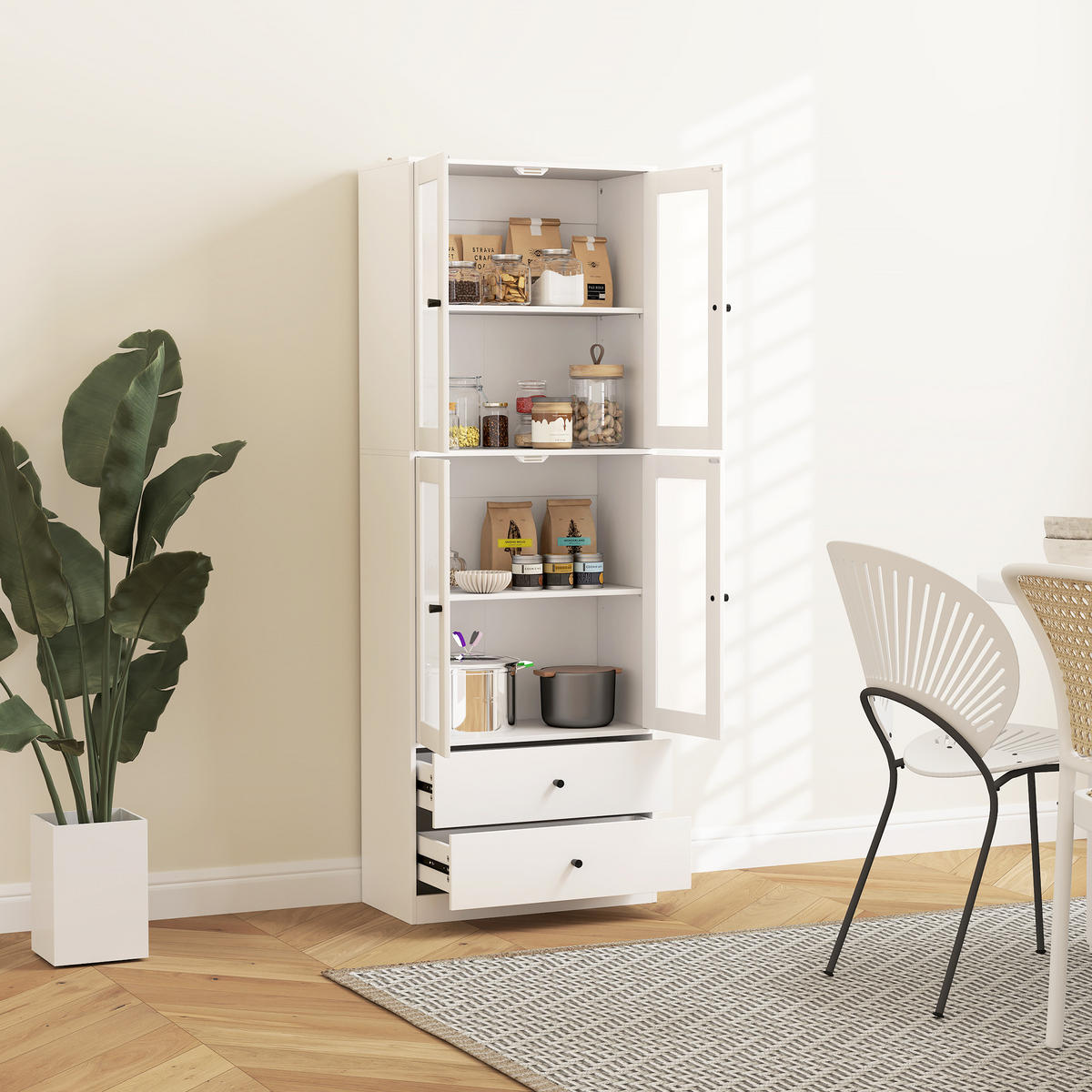KÜCHENSCHRANK, Hochschrank mit Schublade, verstellbaren Einlegeböden Weiß - Weiß, Holzwerkstoff (30/170/59cm) - HOMCOM