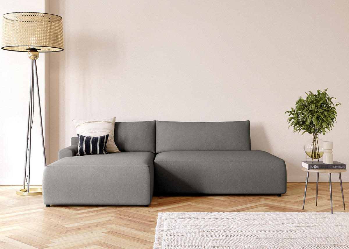 ECKSOFA mit Schlaffunktion - Longchair - Dunkelgrau/Schwarz, Kunststoff/Textil (253/167cm) - home24