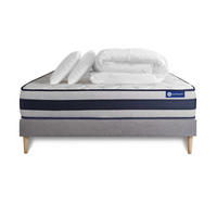 BETT Actimemo ergo Memory-Schaum 140 x 200 cm h3 - Kit Bettgestell Grau - Mit Kissen und Bettdecke - Beige/Grau, Holz/Textil (140/200cm) - ACTISOM