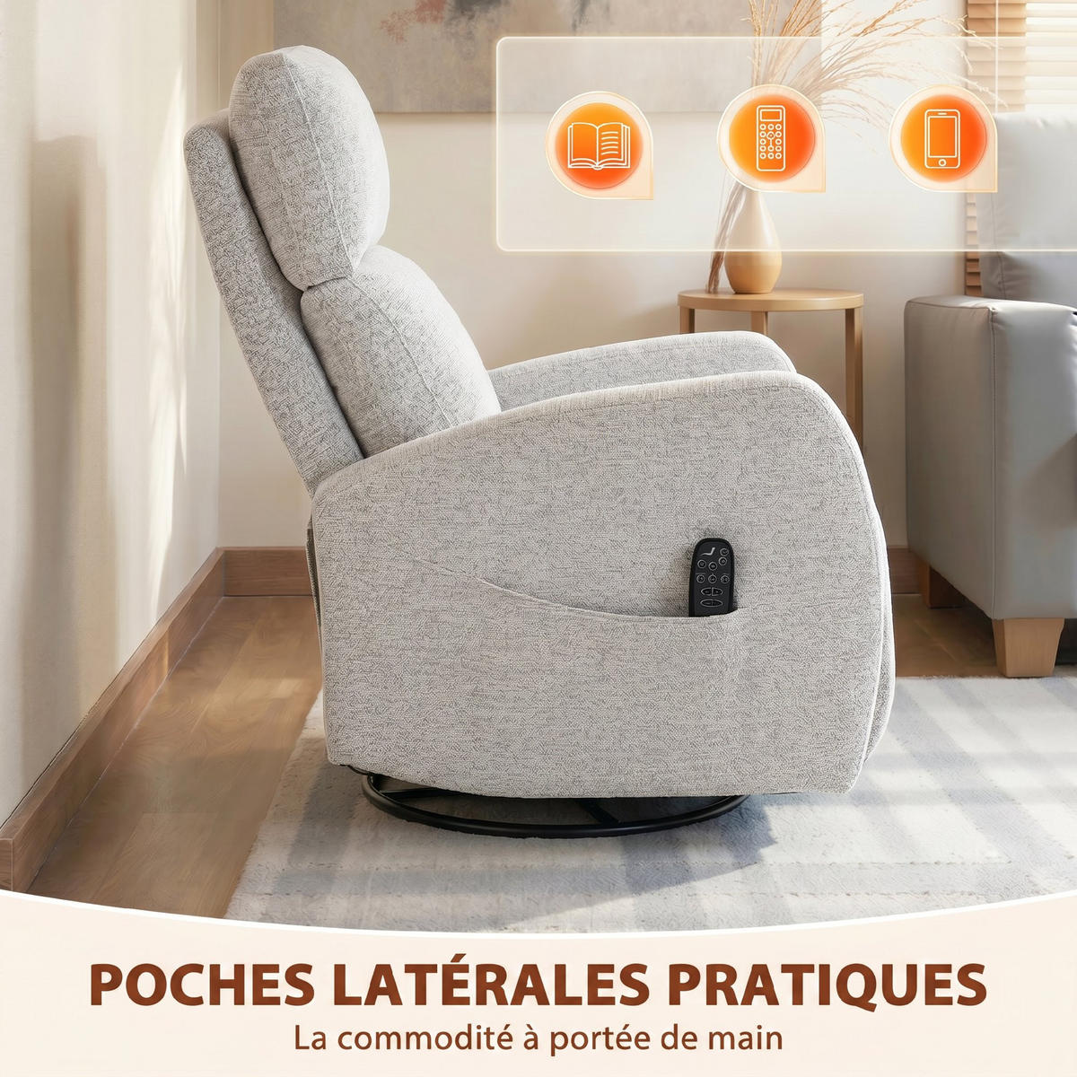 MASSAGESESSEL Creme mit Massagefunktion und Heizung 163/73,5/86 cm - Creme, Textil (163/86/73.5cm) - PANGIVO